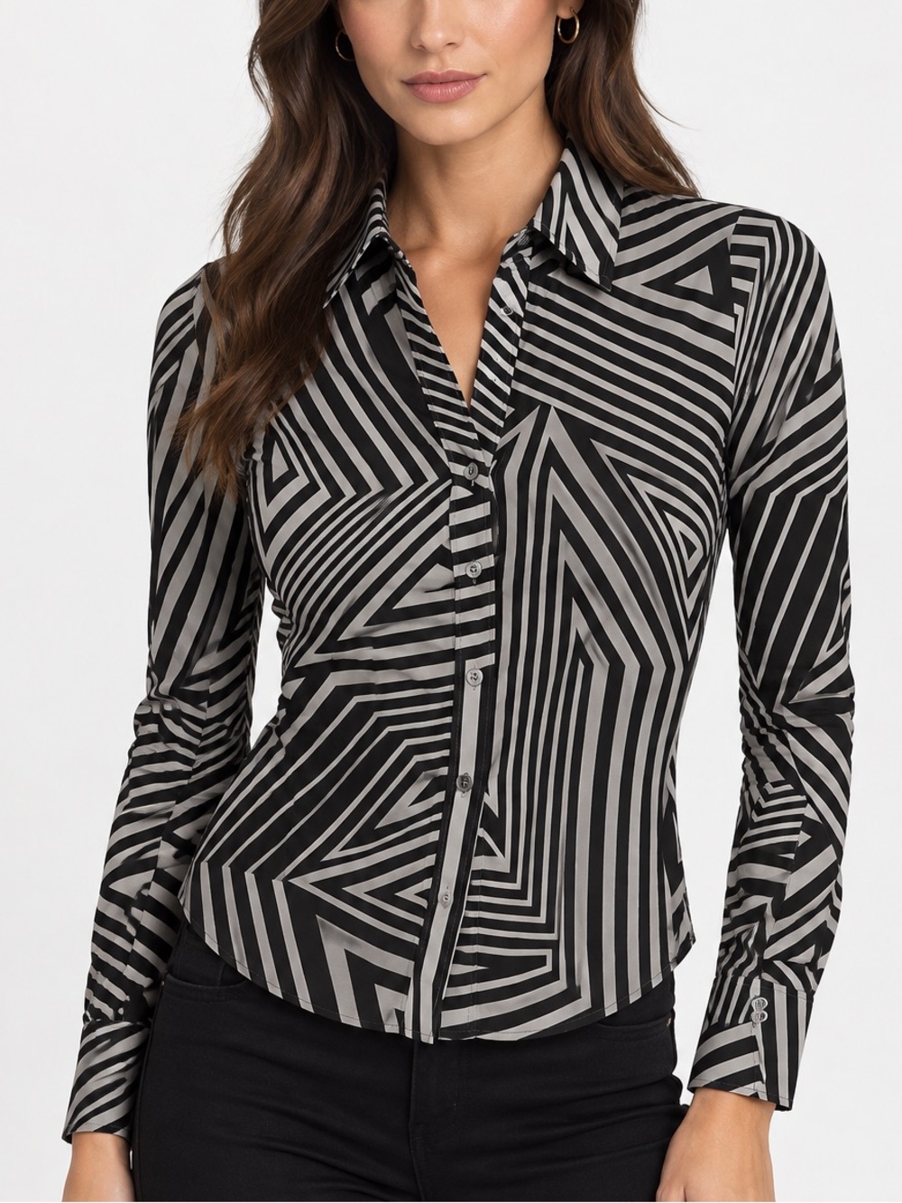 Theory Gray and Black Button Down Shirt - Size 2